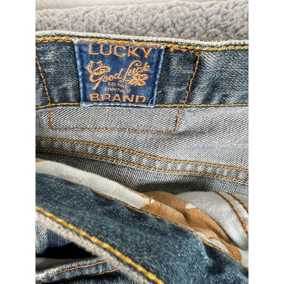 Lucky Brand Mens Jeans 38x33 Distressed Blue Dark Wash Stretch Denim Whiskers 🍀 - Picture 9 of 12